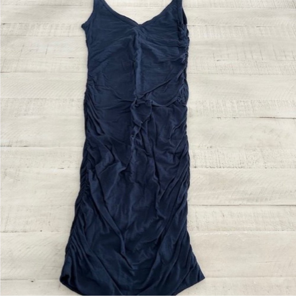 Velvet Blue Ruched Dress - Picture 2 of 5